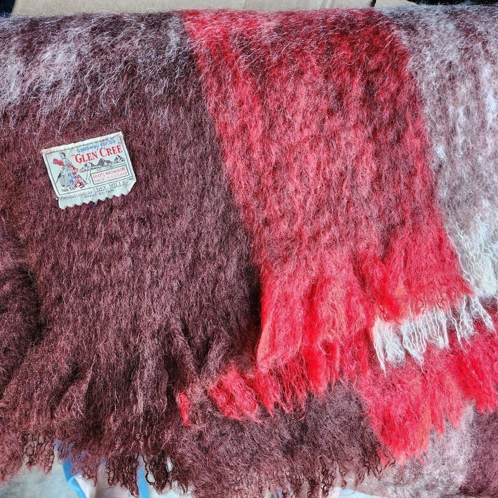 Vintage Mid Century Glen Cree Red and Brown Mohair Throw Blanket - Thumbnail 3
