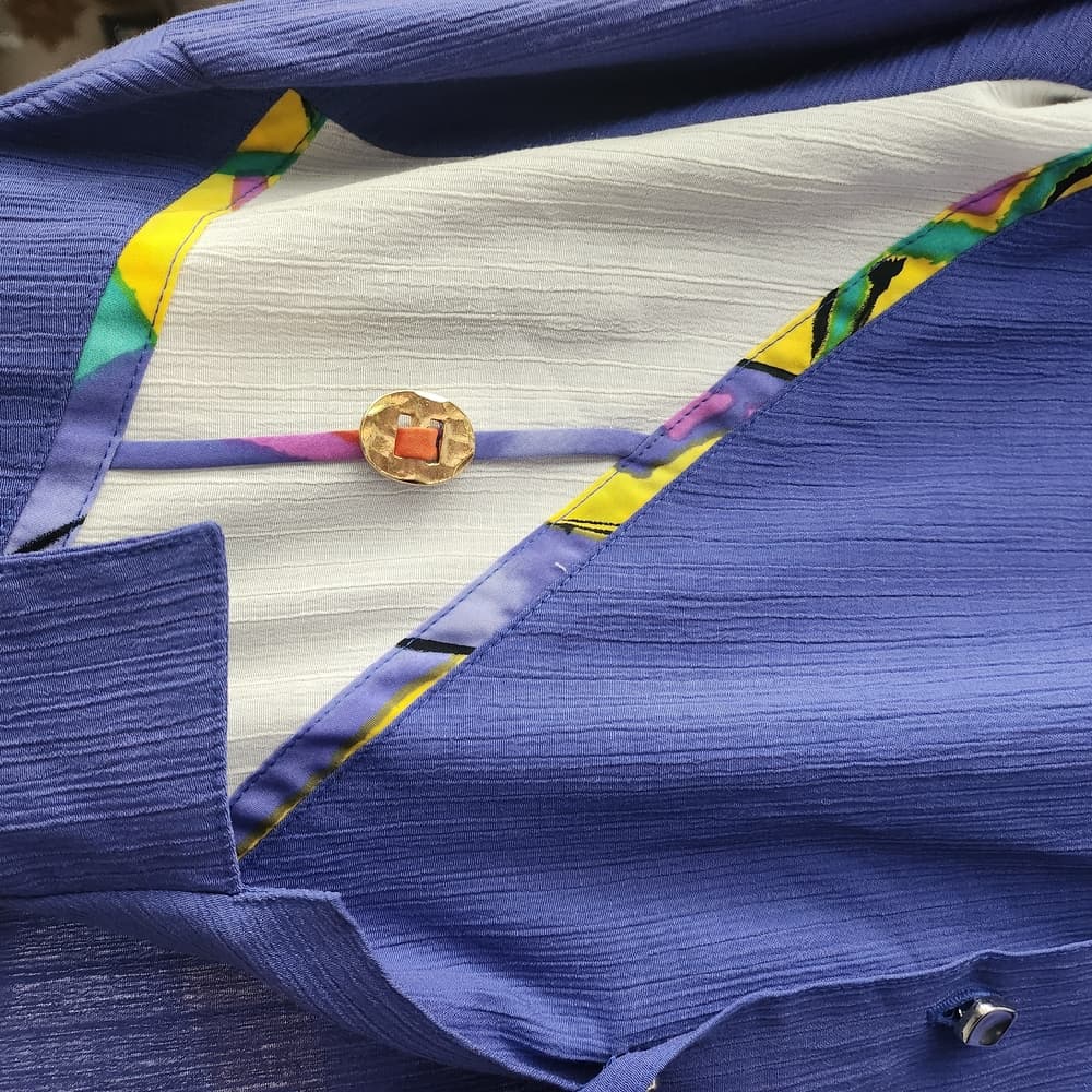 Vibrant Blue Vintage GW Button-Up Western Style Shirt with Metal Accents - Thumbnail 9