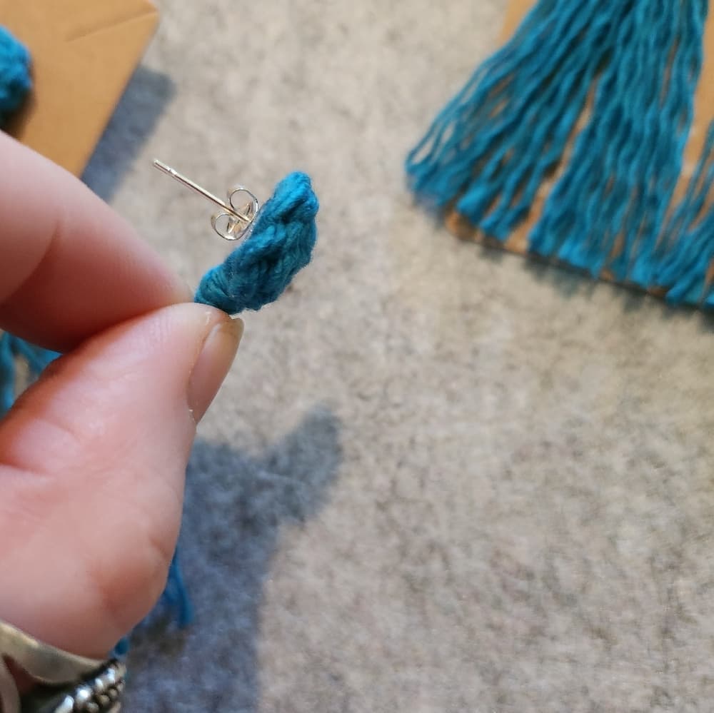 2 For 15- Turquiose Handmade Macrame Pinwheel + Fringe Statement Tassel Earrings - Thumbnail 4
