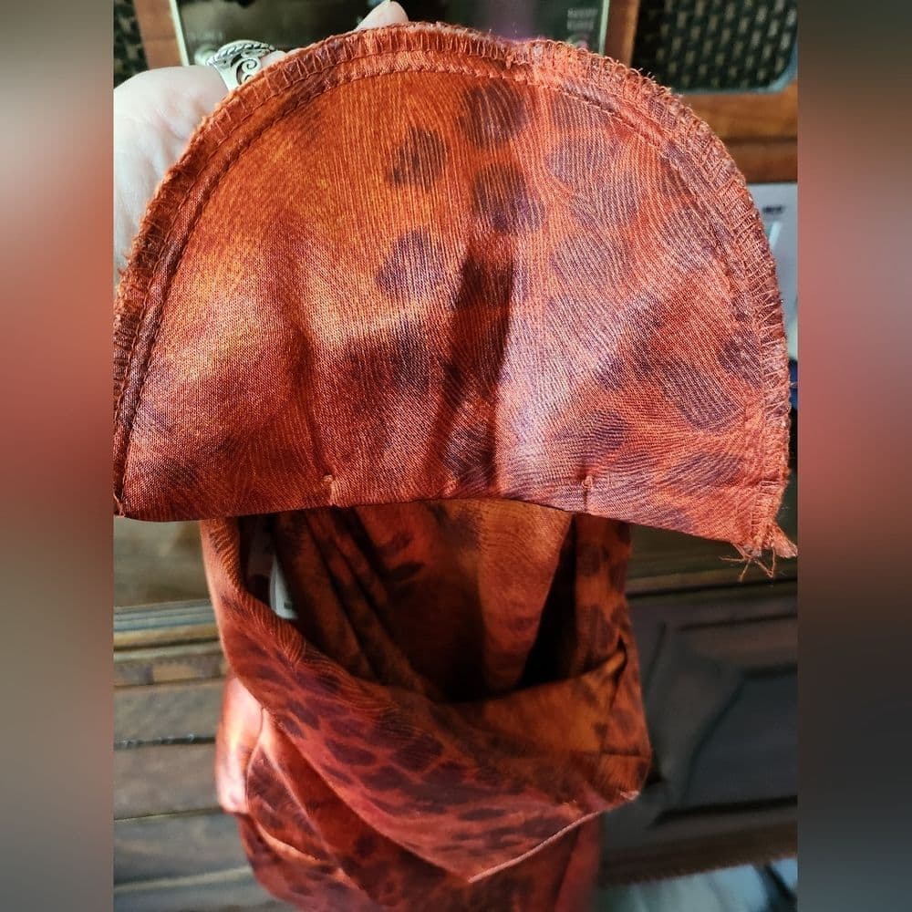 Vintage Burnt Orange Animal Print Polyester Long Sleeve Button Down Shirt - Thumbnail 9
