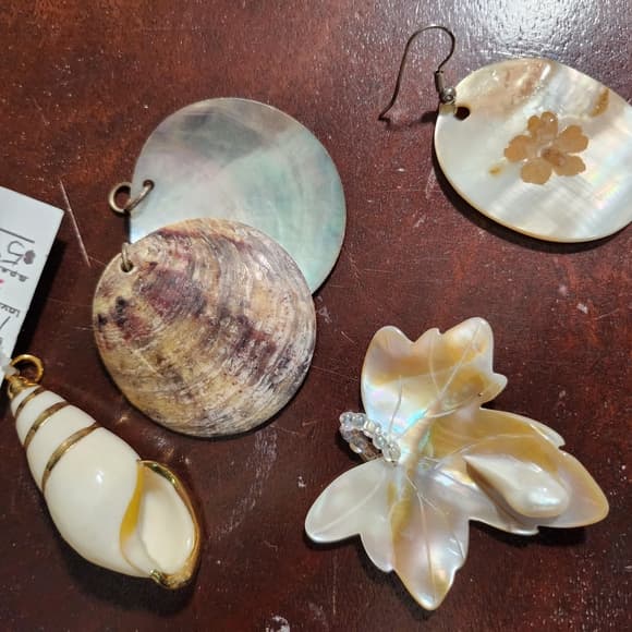 Bundle Of Cream and Brown Shell Jewelry Making Iridescent Accent Pendants - Thumbnail 10
