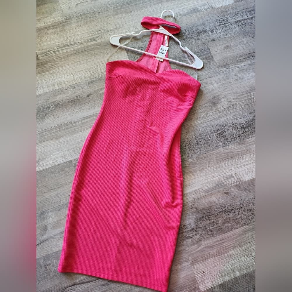 Glare Vibrant Hot Pink Ribbed Sexy Bodycon Dress Open Back - Thumbnail 7