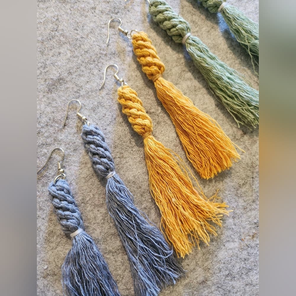 2 For 15- Colorful Boho Macrame Knotted Long Tassle Fringe Statement Earrings