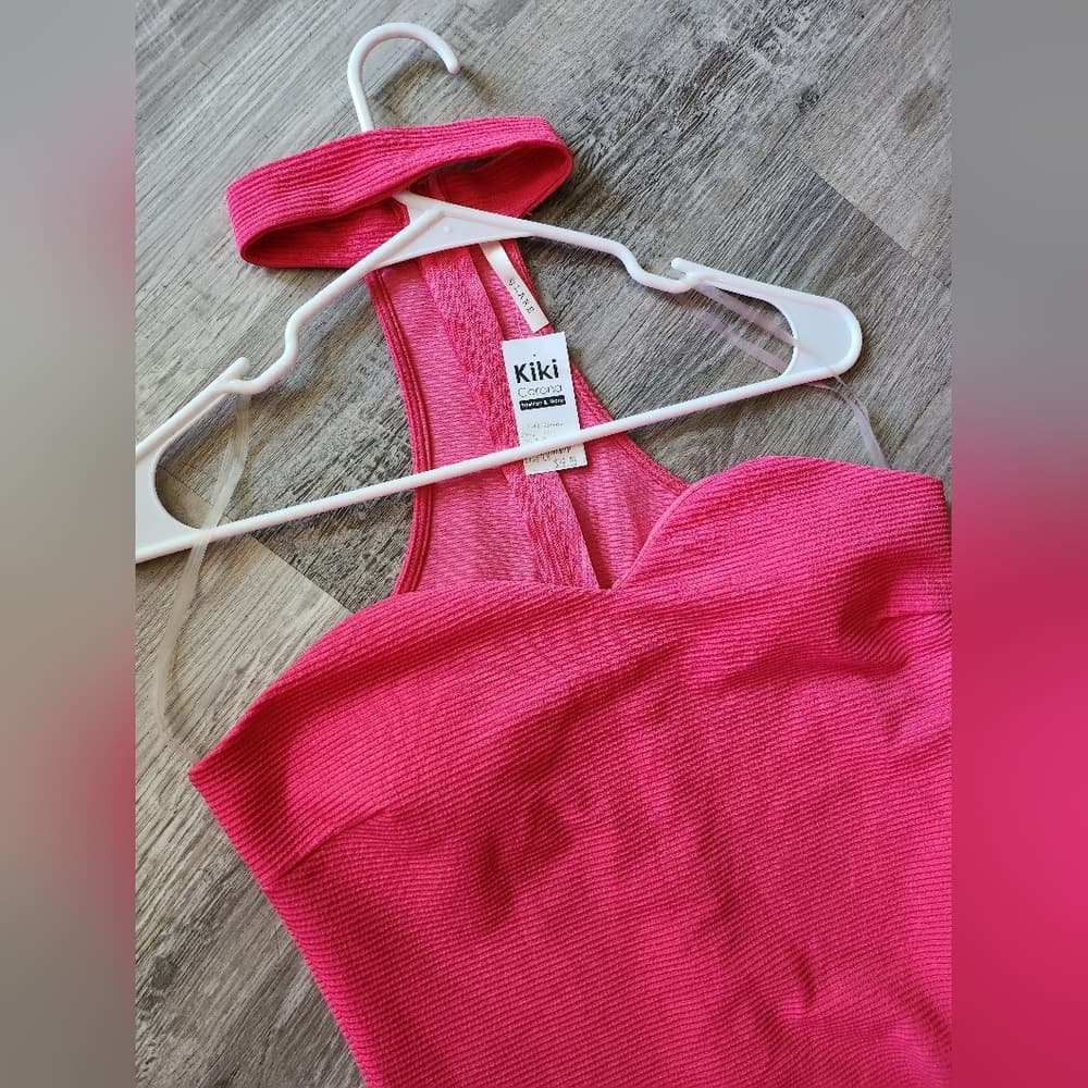 Glare Vibrant Hot Pink Ribbed Sexy Bodycon Dress Open Back