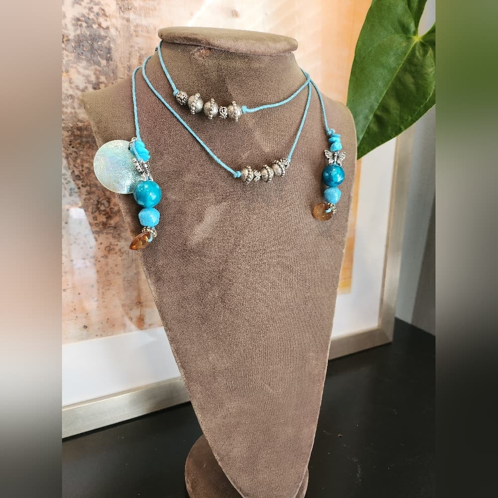 Blue Turquoisw and Silver Artisan Necklace with Beaded Accents Nwt - Thumbnail 6
