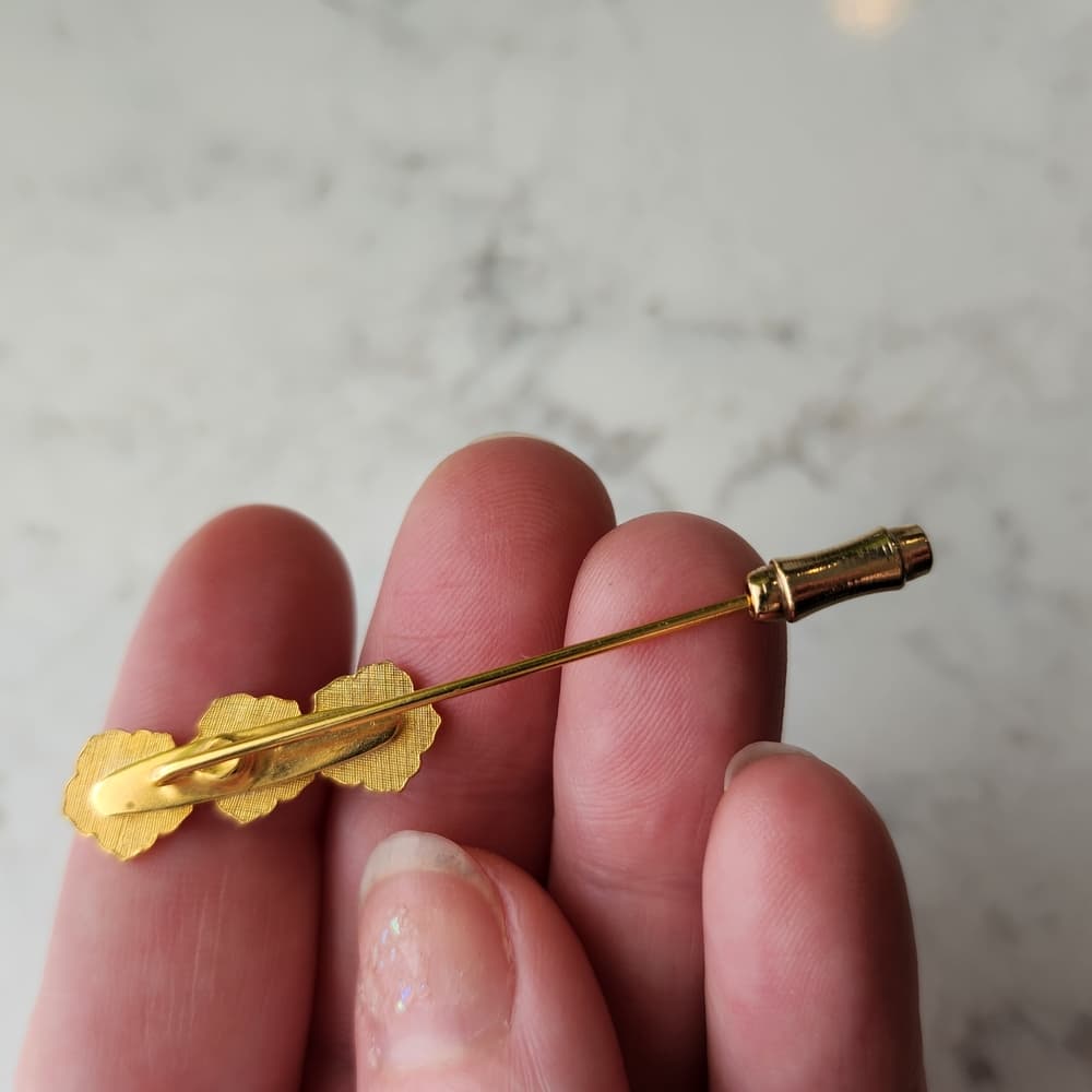 Floral Gold Tone Enamel Flower Brooch Stick Pin - Thumbnail 2