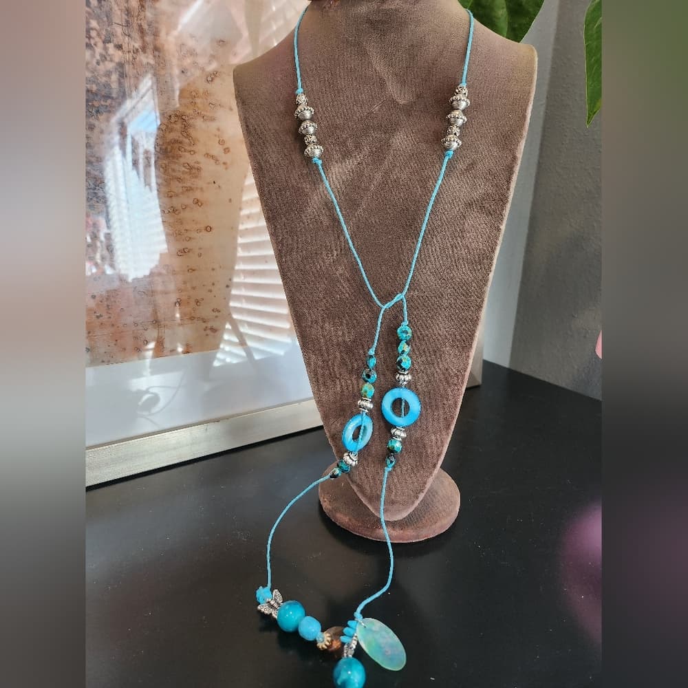 Blue Turquoisw and Silver Artisan Necklace with Beaded Accents Nwt - Thumbnail 7