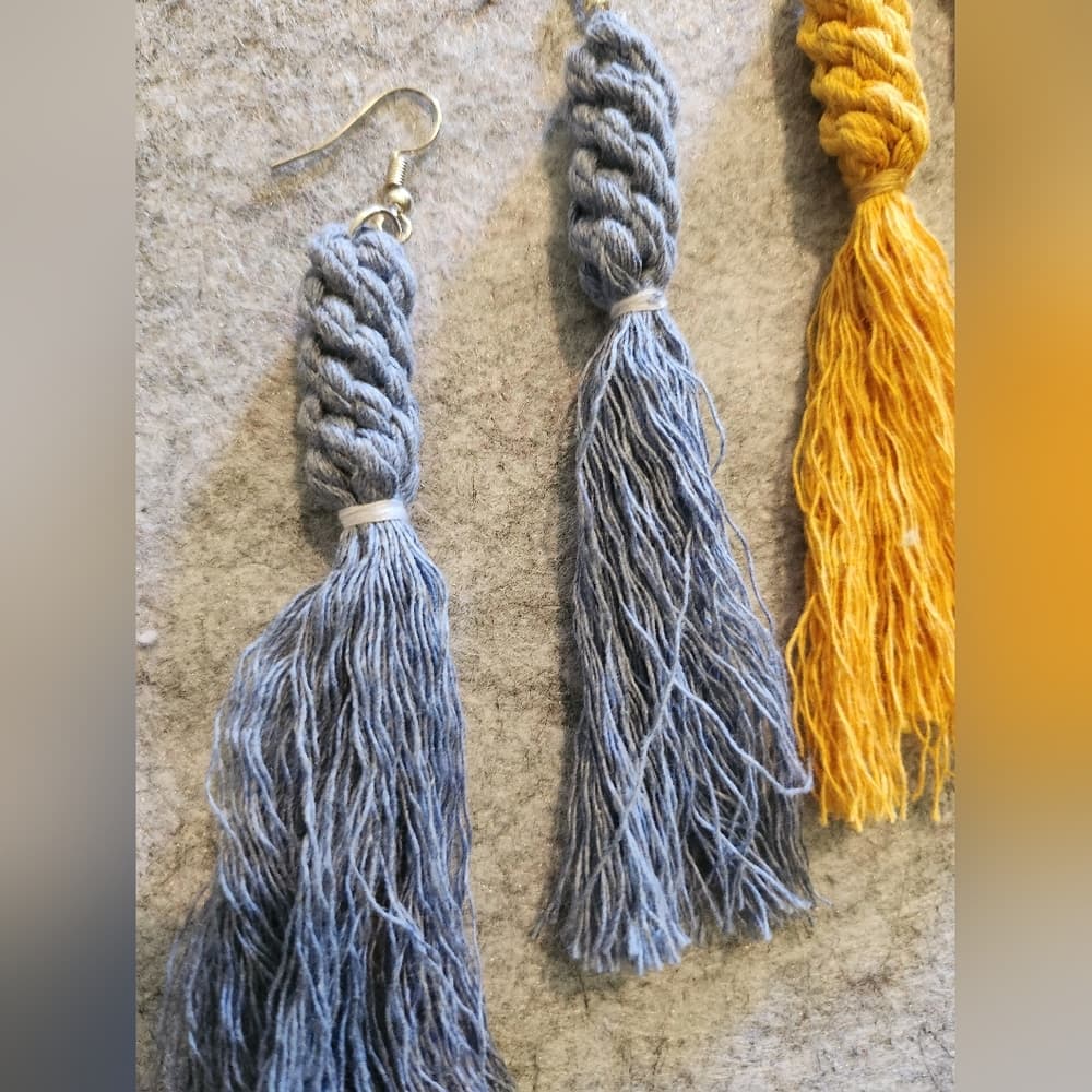 2 For 15- Colorful Boho Macrame Knotted Long Tassle Fringe Statement Earrings - Thumbnail 6