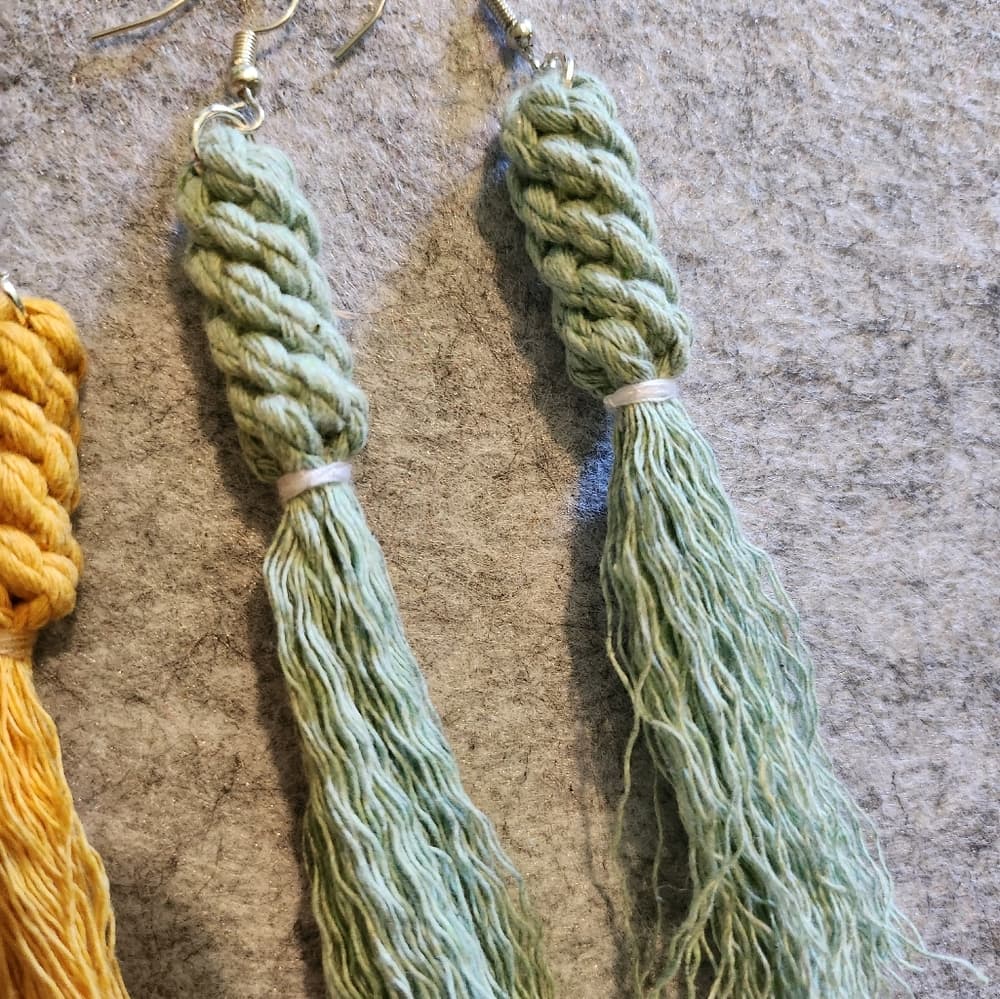 2 For 15- Colorful Boho Macrame Knotted Long Tassle Fringe Statement Earrings - Thumbnail 7
