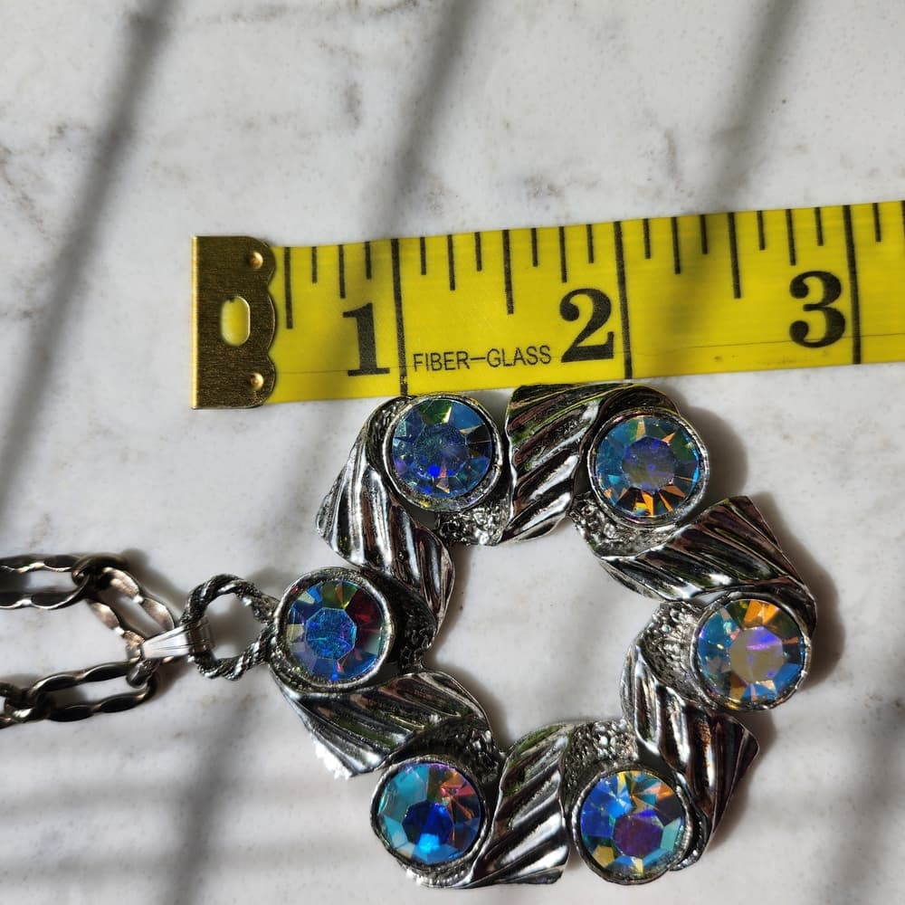 Sparkly Blue Rinestone Pendant On Silver Tone Chain Necklace - Thumbnail 4
