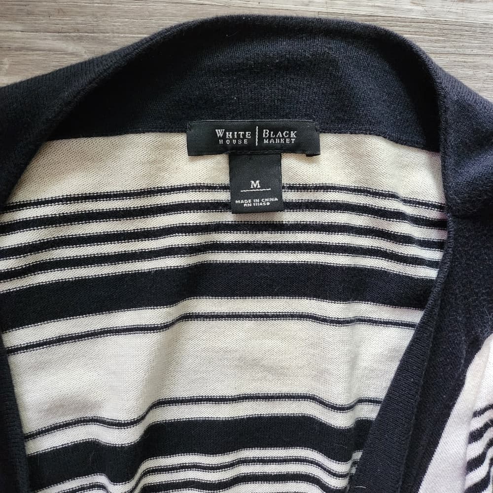 Monochrome Striped Black and White Angled Cardigan Sweater - Thumbnail 3