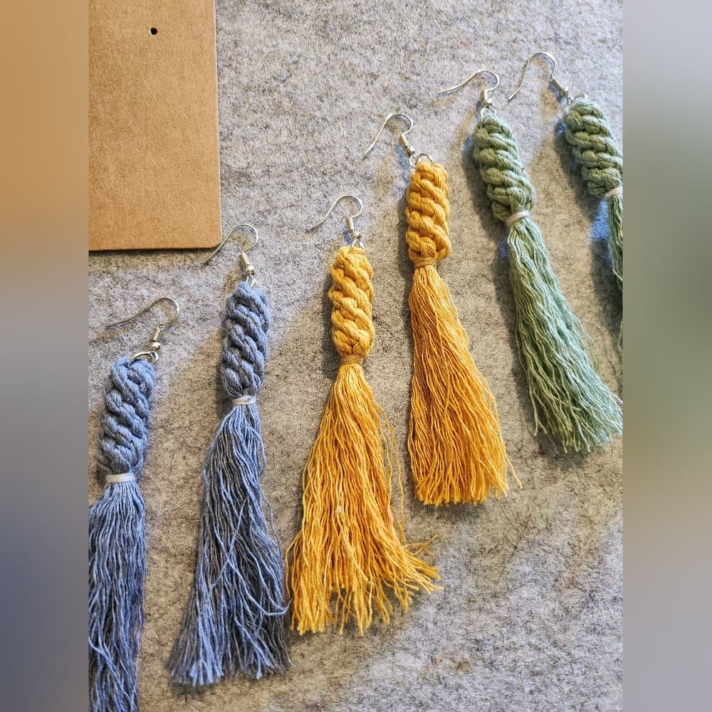 2 For 15- Colorful Boho Macrame Knotted Long Tassle Fringe Statement Earrings - Thumbnail 9