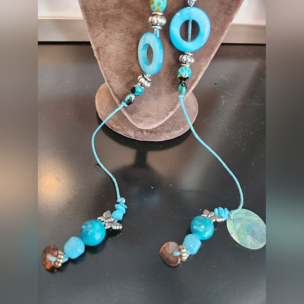 Blue Turquoisw and Silver Artisan Necklace with Beaded Accents Nwt - Thumbnail 2