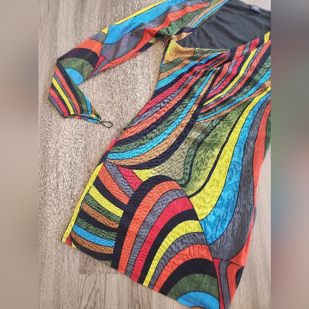 Blanc Multicolor Striped Single Sleeve Coctail Party Dress