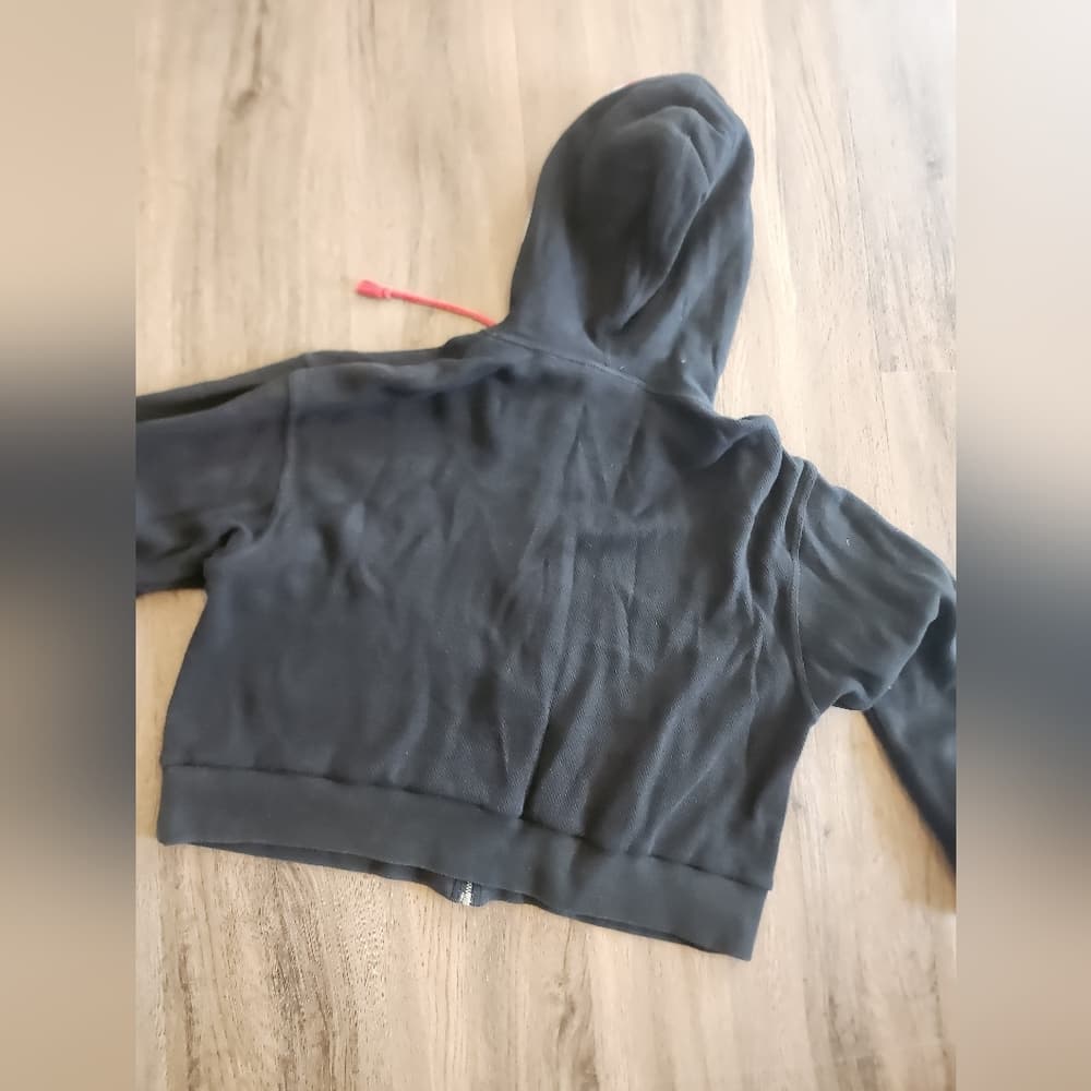 Adidas Black and Red Athletic Zip Up Cropped Hoodie - Thumbnail 7