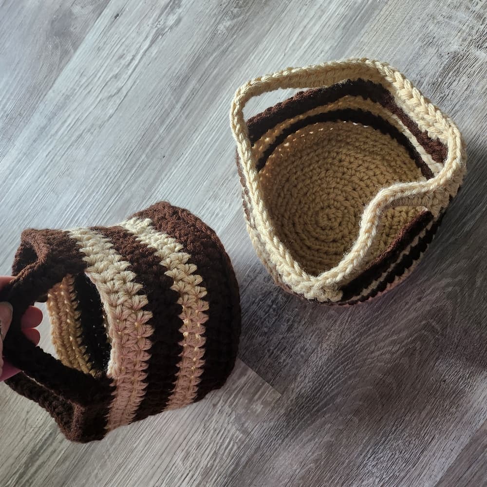 Striped Crochet Baskets with Handles
