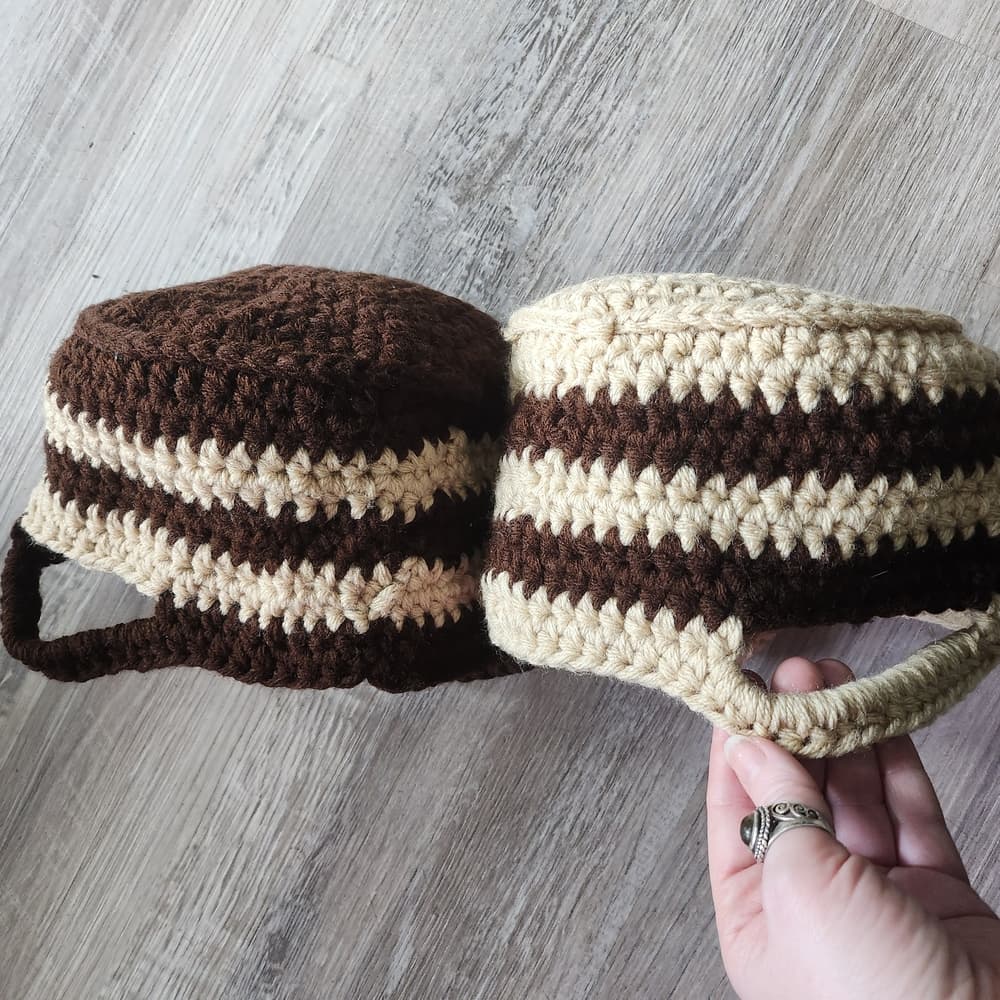 Striped Crochet Baskets with Handles - Thumbnail 2