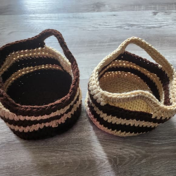 Striped Crochet Baskets with Handles - Thumbnail 5