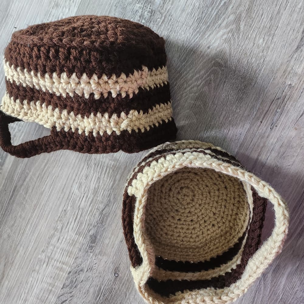 Striped Crochet Baskets with Handles - Thumbnail 3