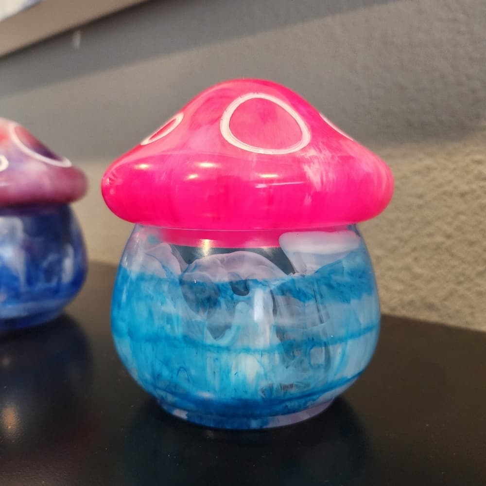 Bright Pink White and Turquiose Swirl Retro Mushroom Storage Jar Trinket Dish - Thumbnail 7