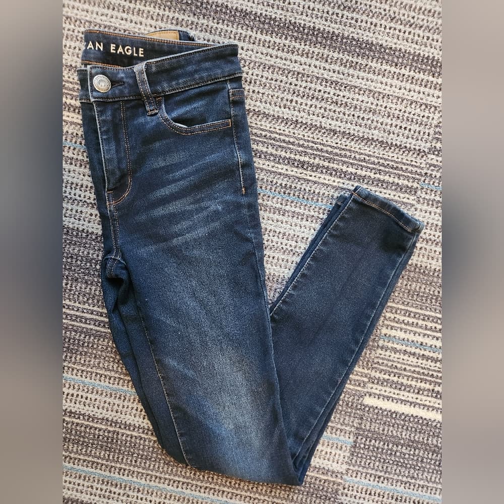 American Eagle Mid Rise Stretch Jegging Long Skinny Fit Dark Denim Jeans - Thumbnail 13
