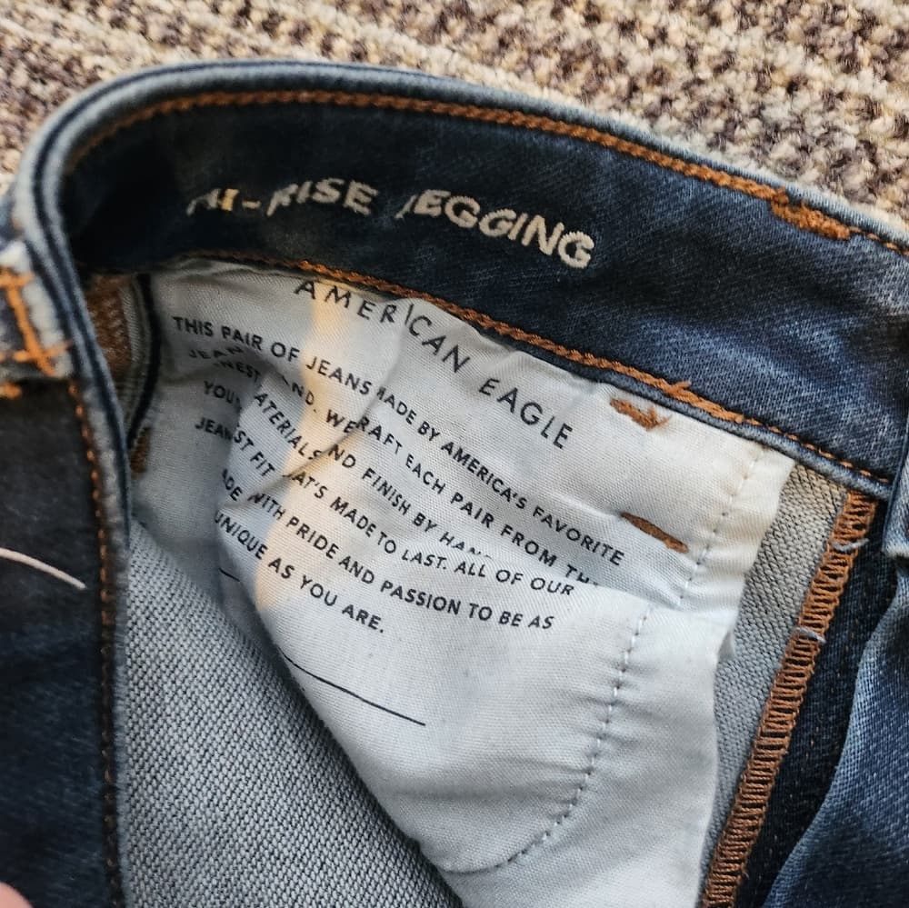 American Eagle Mid Rise Stretch Jegging Long Skinny Fit Dark Denim Jeans - Thumbnail 6