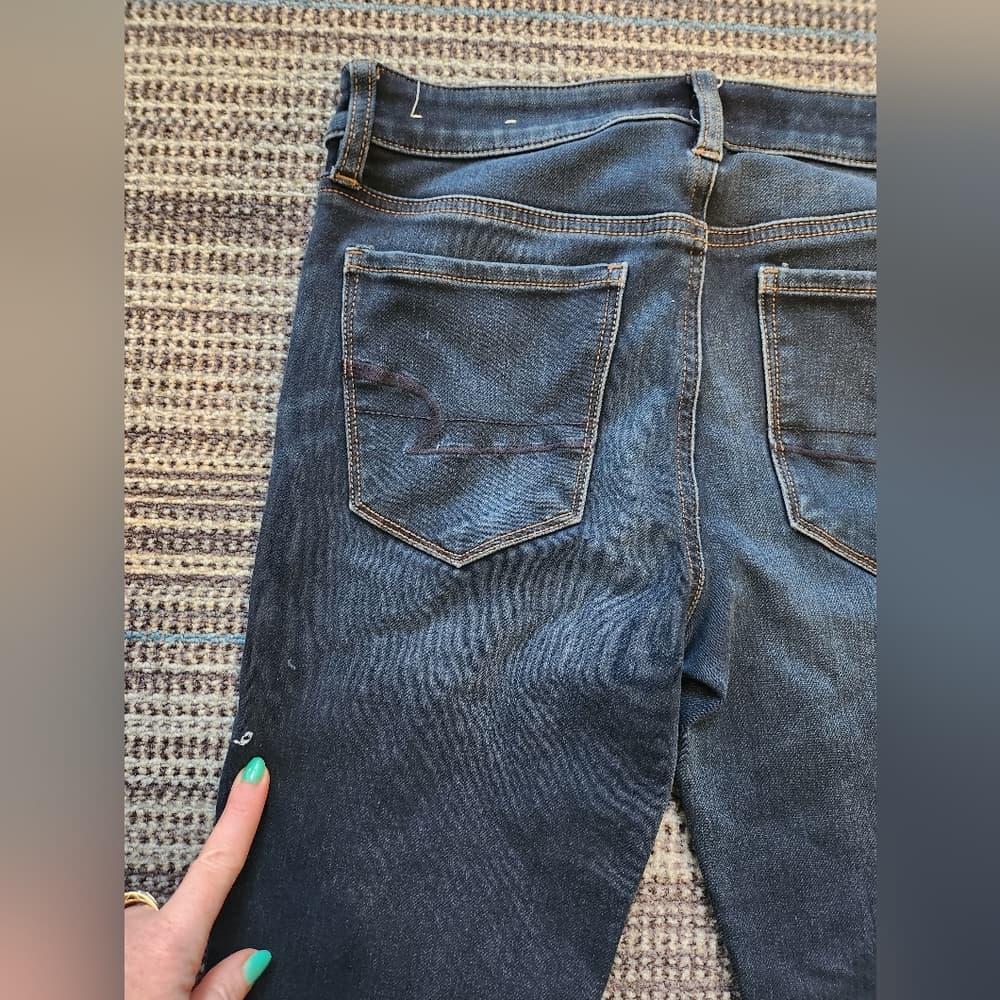 American Eagle Mid Rise Stretch Jegging Long Skinny Fit Dark Denim Jeans - Thumbnail 9