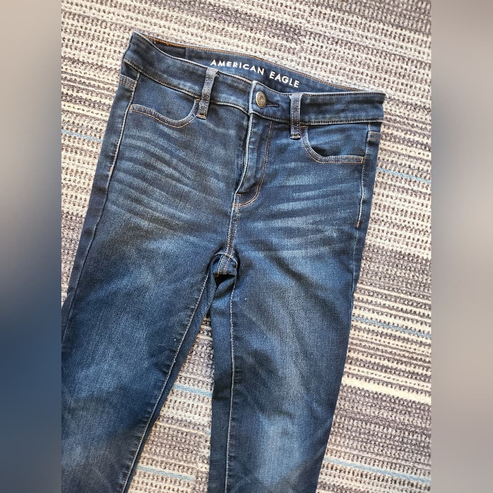 American Eagle Mid Rise Stretch Jegging Long Skinny Fit Dark Denim Jeans