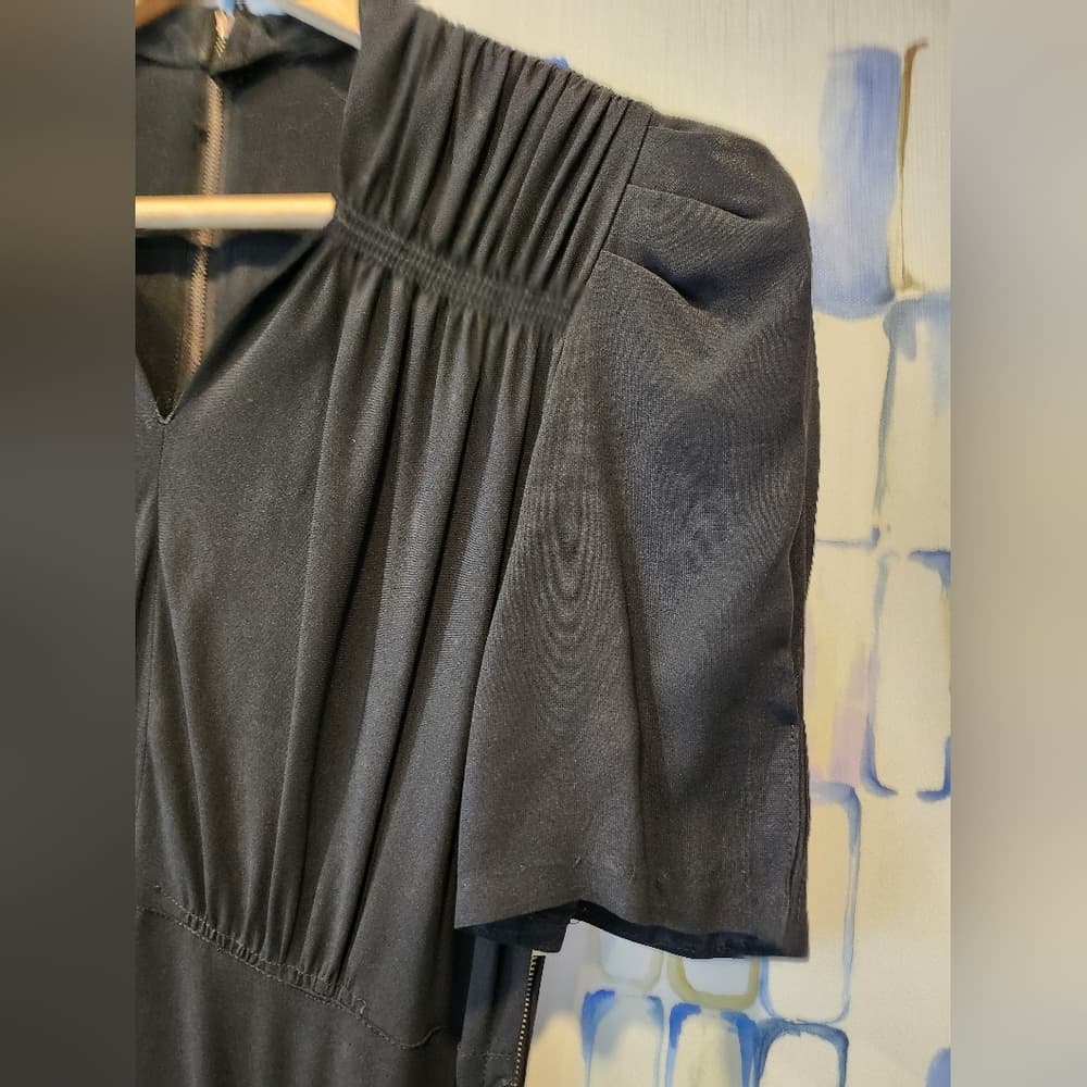 Vintage 1930s Black Crepe Midi Dress Wrap Style front With Belt - Thumbnail 6