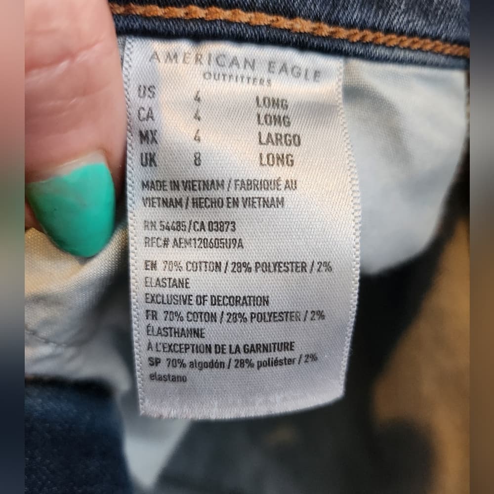 American Eagle Mid Rise Stretch Jegging Long Skinny Fit Dark Denim Jeans - Thumbnail 3
