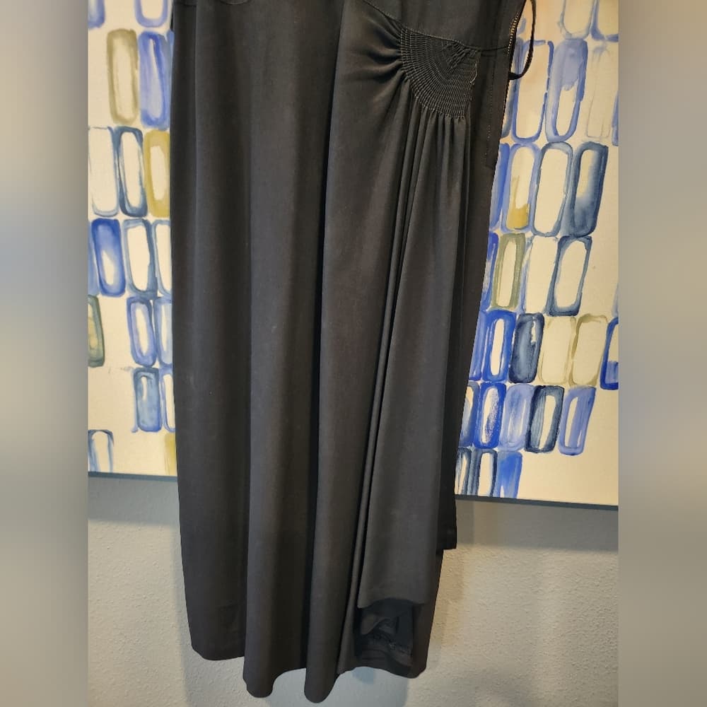 Vintage 1930s Black Crepe Midi Dress Wrap Style front With Belt - Thumbnail 8