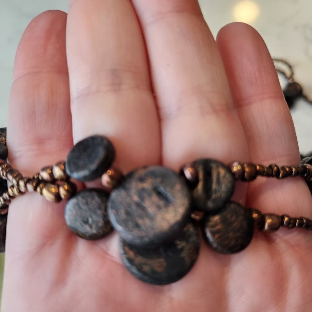 Pretty Brown Cream and Black Shell And Wood Long Beaded Necklace - Thumbnail 3