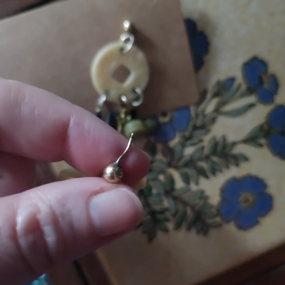 Tribal Style Carved Bone Animal Gemstone Post Back Earrings - Thumbnail 3