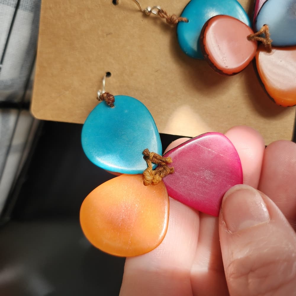Colorful Dangle Shell And Leather Earrings - Thumbnail 6