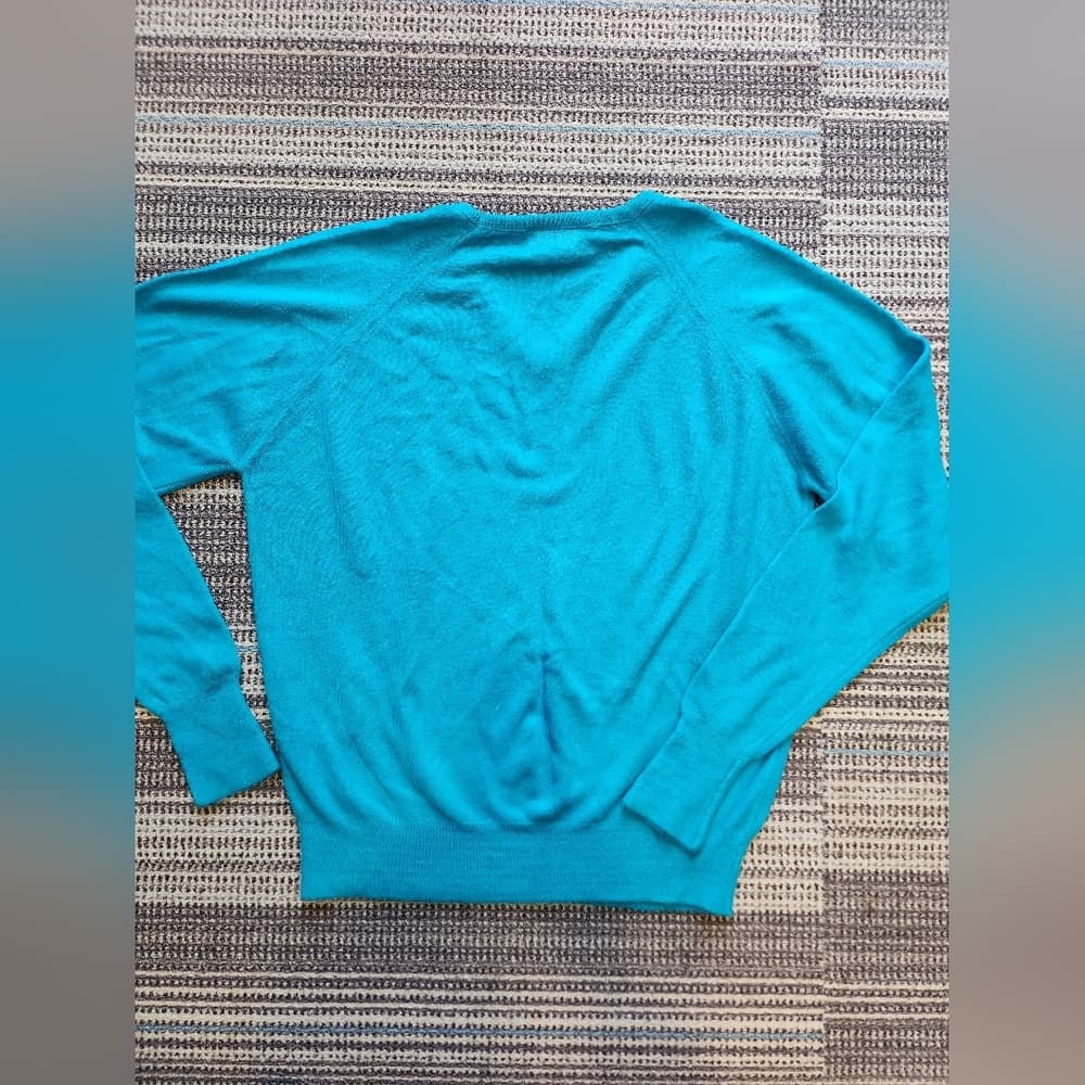 Vintage Pierre Cardin Teal Soft V Neck Pullover Sweater - Thumbnail 3