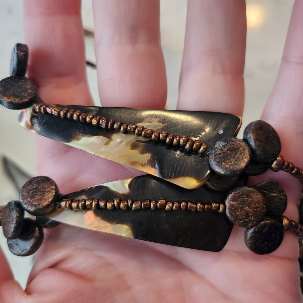 Pretty Brown Cream and Black Shell And Wood Long Beaded Necklace - Thumbnail 4