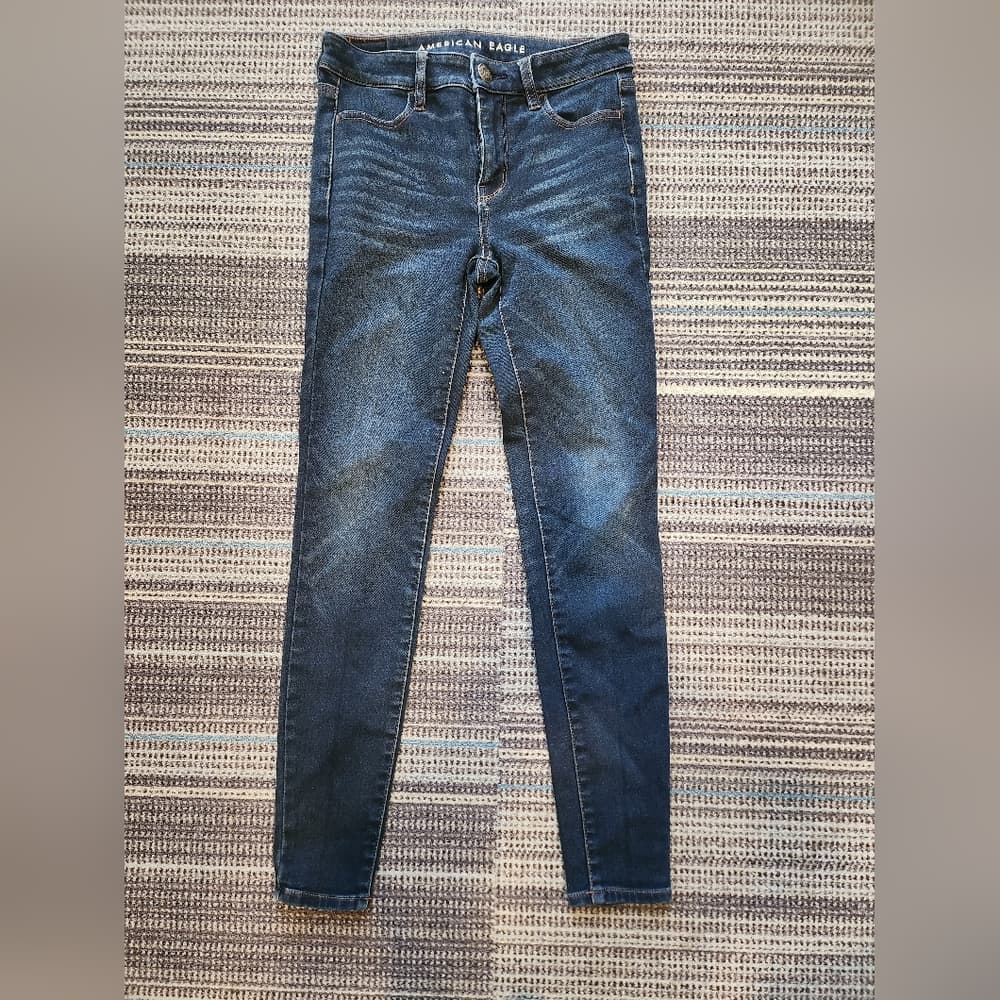 American Eagle Mid Rise Stretch Jegging Long Skinny Fit Dark Denim Jeans - Thumbnail 16