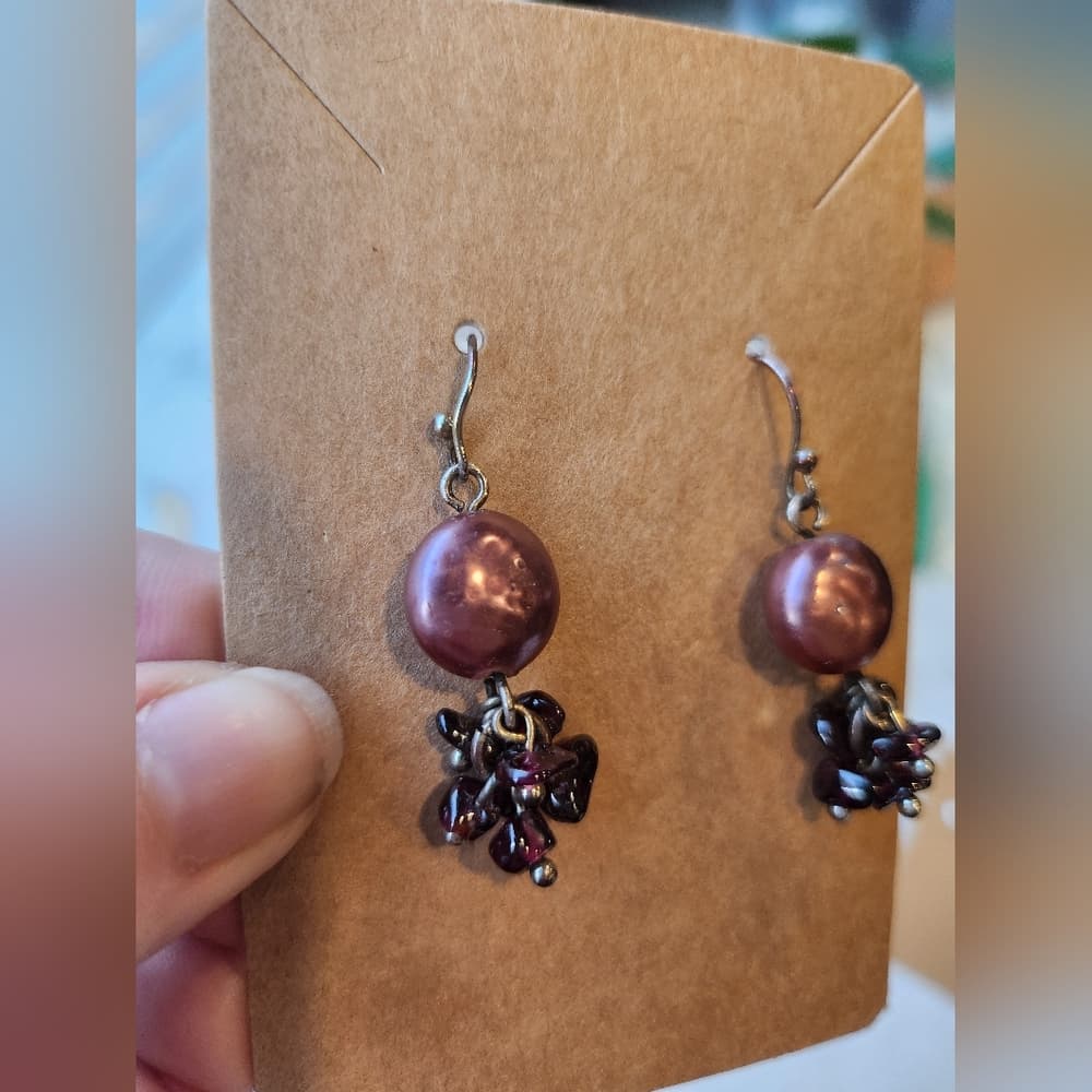 Two Pair Purple And Silver Beaded Pearl And Shell Earring Bundle - Thumbnail 5