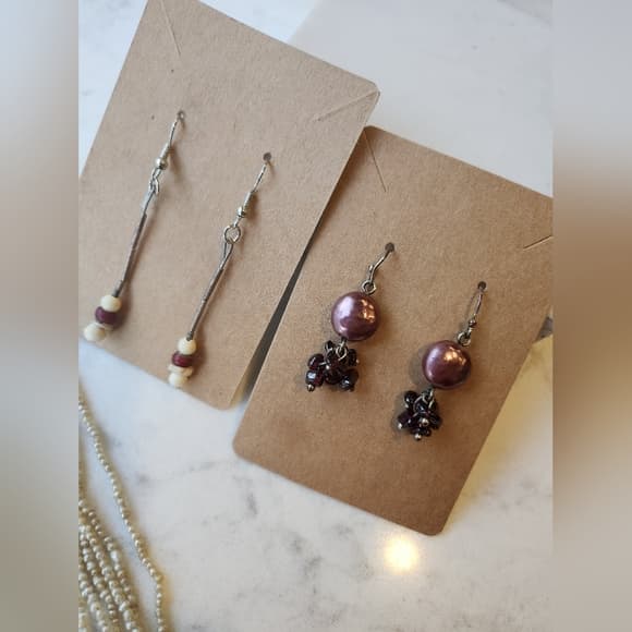 Two Pair Purple And Silver Beaded Pearl And Shell Earring Bundle - Thumbnail 8