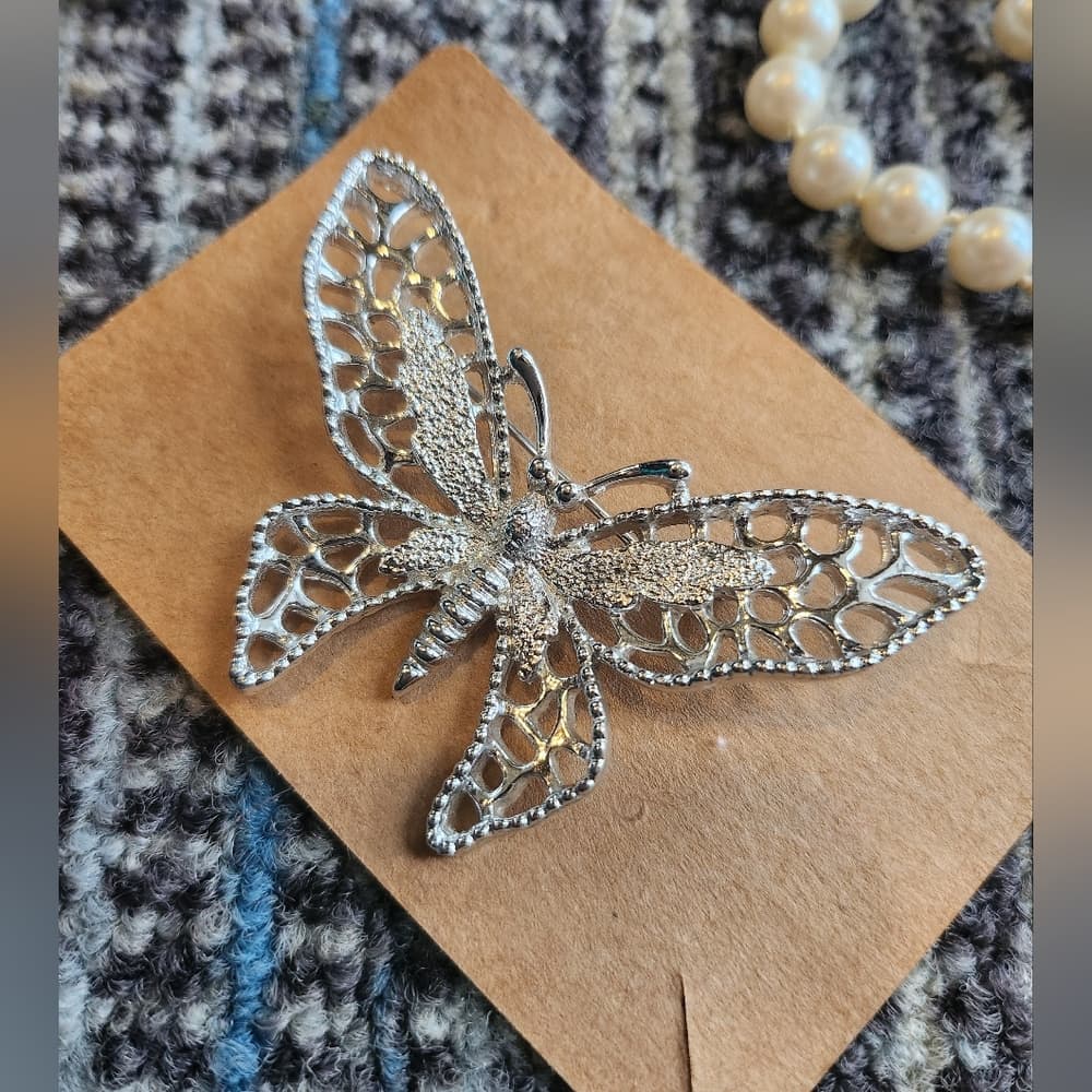 Vintage Silver Tone Sarah Coventry Butterfly Brooch Stamped - Thumbnail 6
