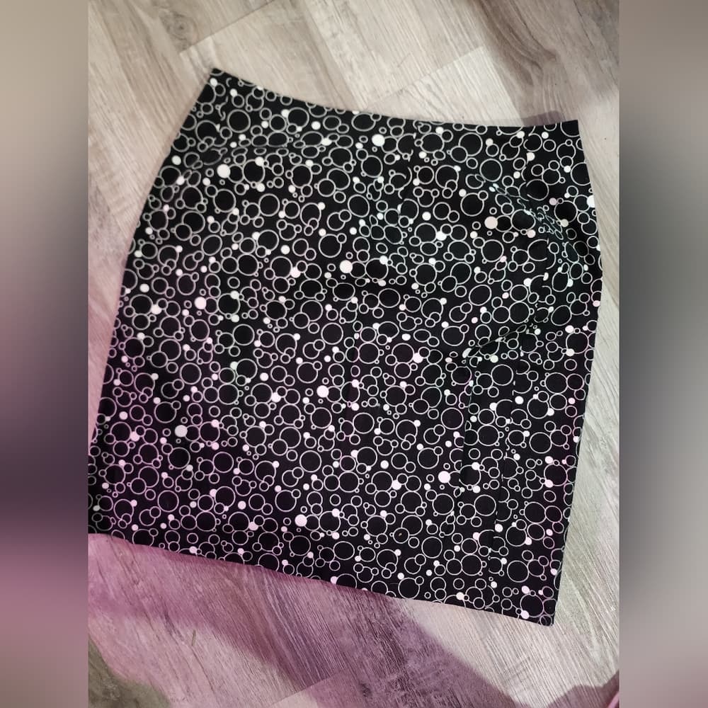 Y2K Briggs Black and White Circle Pattern A Line Skirt USA Made - Thumbnail 2