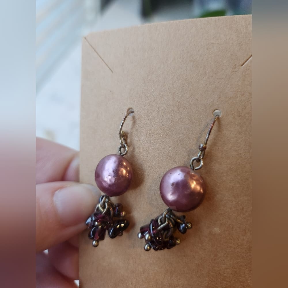Two Pair Purple And Silver Beaded Pearl And Shell Earring Bundle - Thumbnail 6