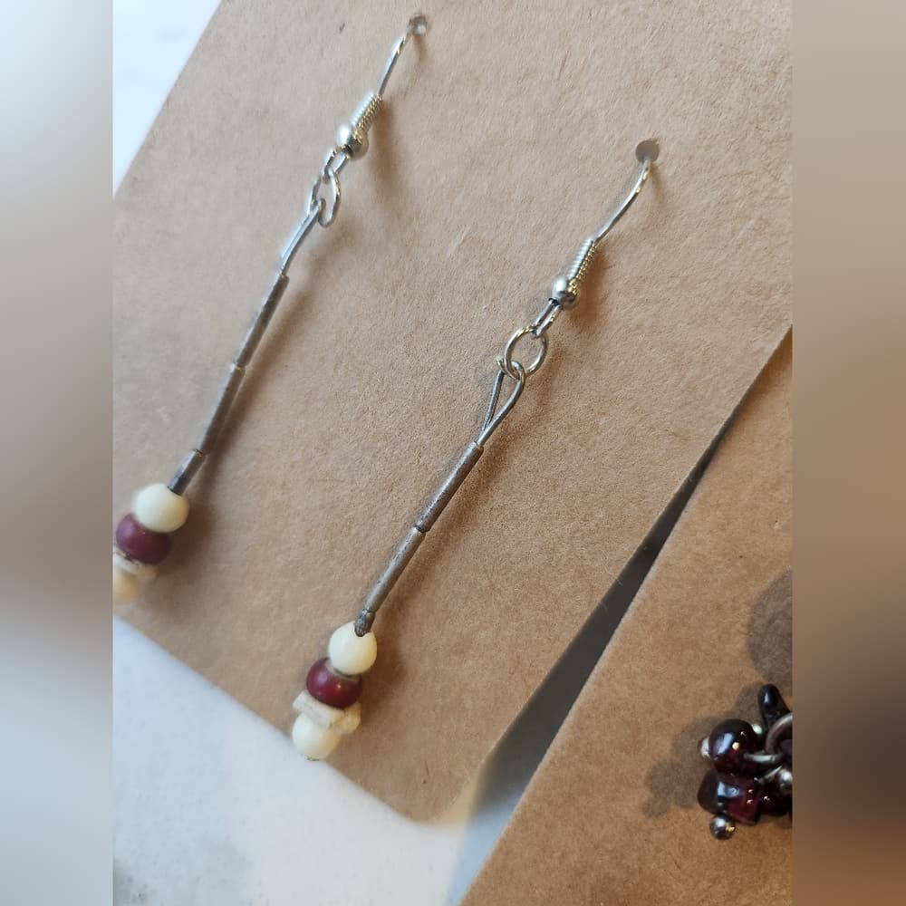 Two Pair Purple And Silver Beaded Pearl And Shell Earring Bundle - Thumbnail 2
