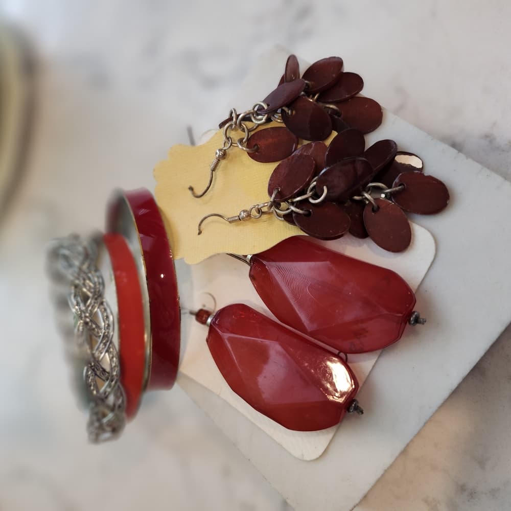 Jewelry Bundle Red and Silver Bangle Bracelets And Earrings - Thumbnail 10