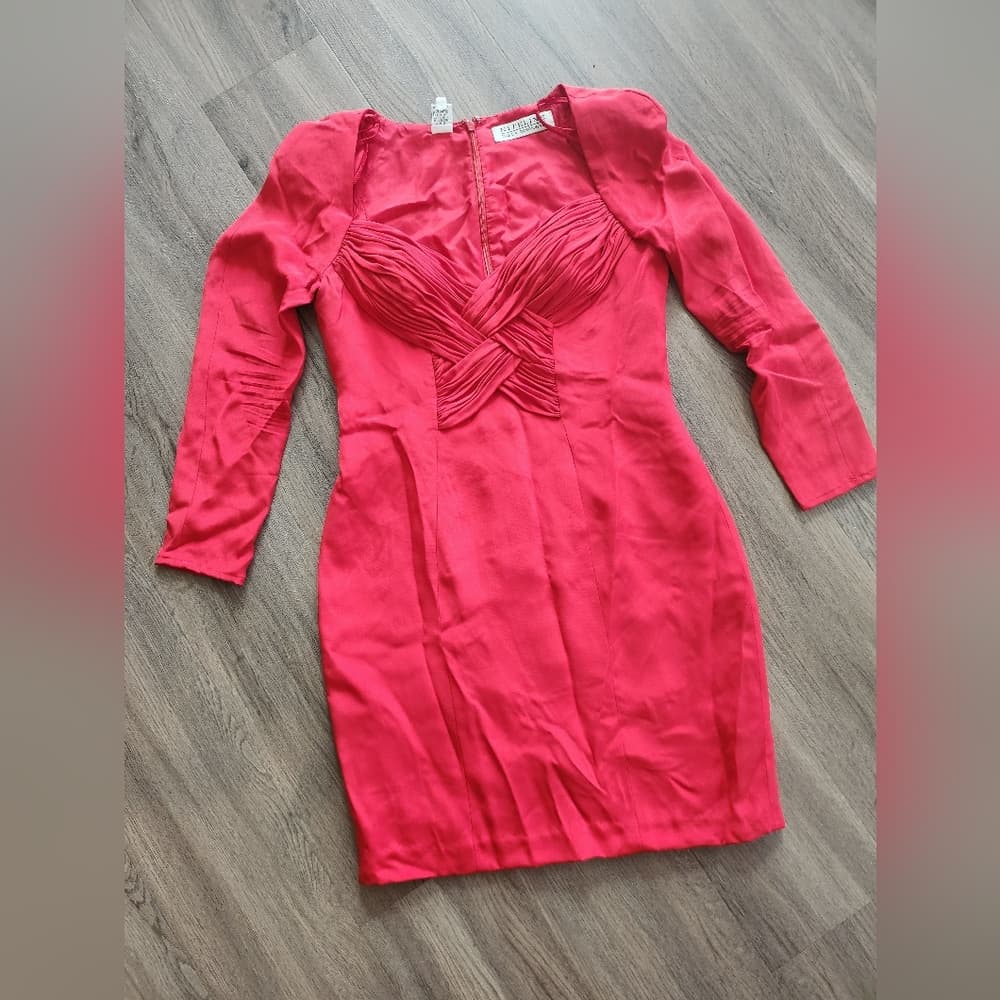 Vintage Niteline Red Silk Evening Formal Long Sleeve Cocktail Dress - Thumbnail 16
