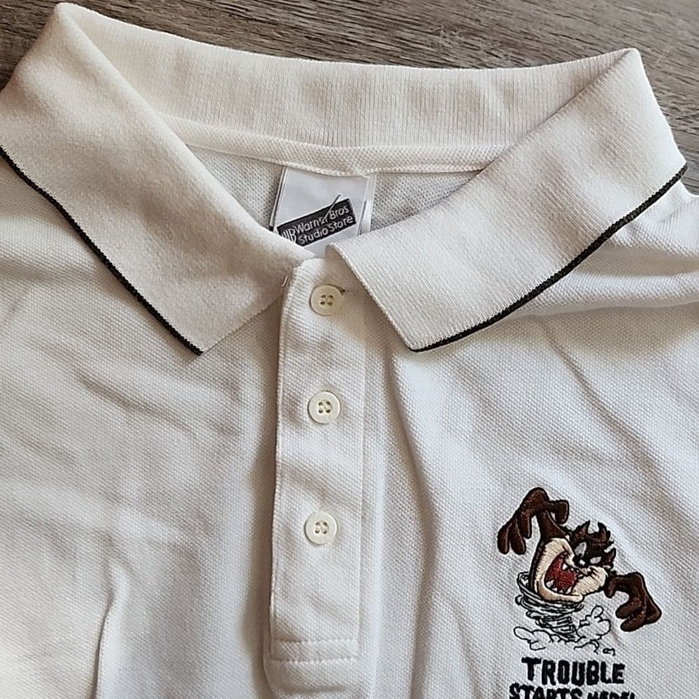 Vintage 2001 White Warner Bros Cartoon Embroidered Polo Button Up Collar - Thumbnail 3