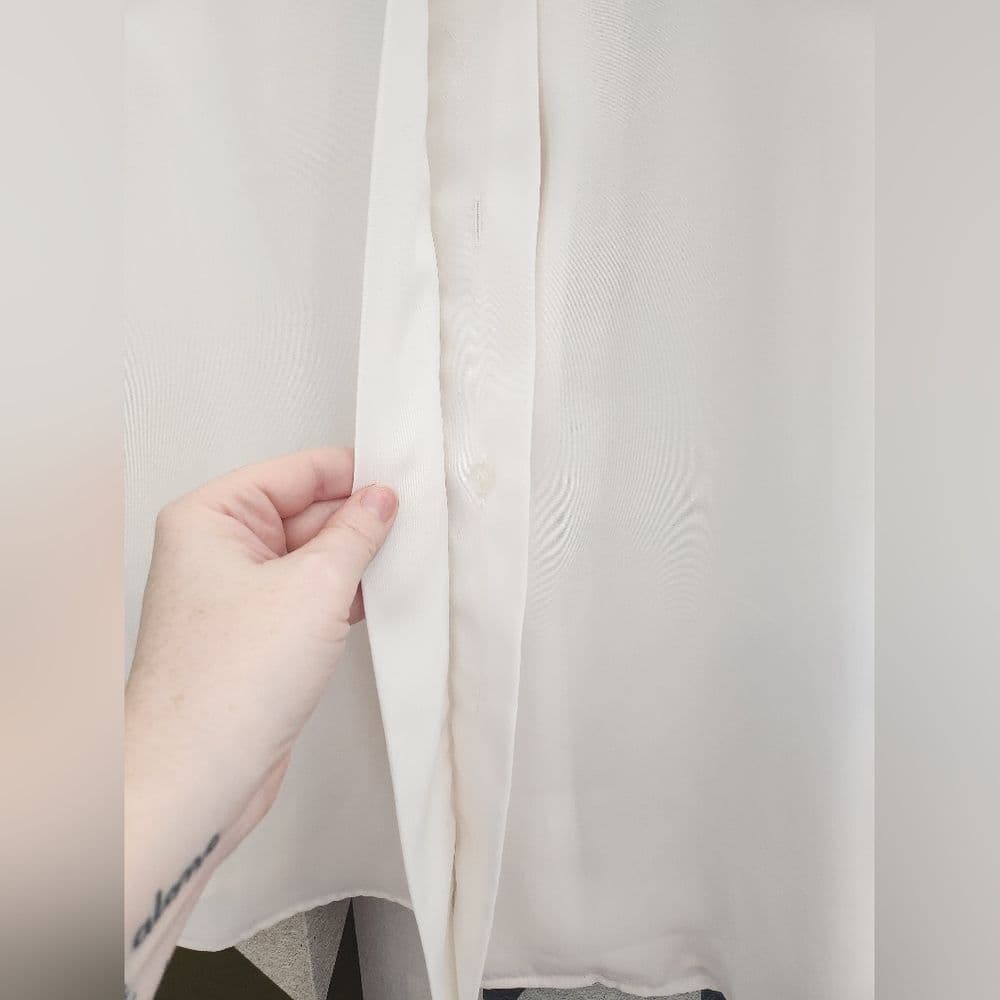 Vintage Notations White Polyester Gold Emboidered Long Sleep Button Up Blouse - Thumbnail 4