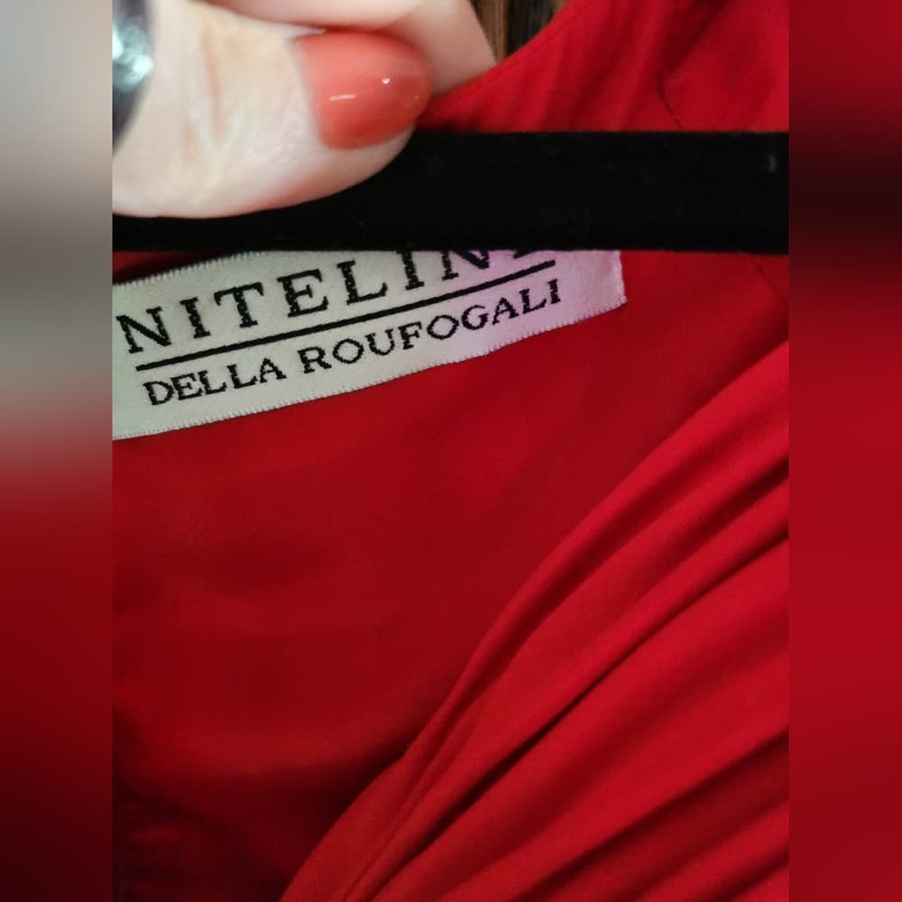 Vintage Niteline Red Silk Evening Formal Long Sleeve Cocktail Dress - Thumbnail 9