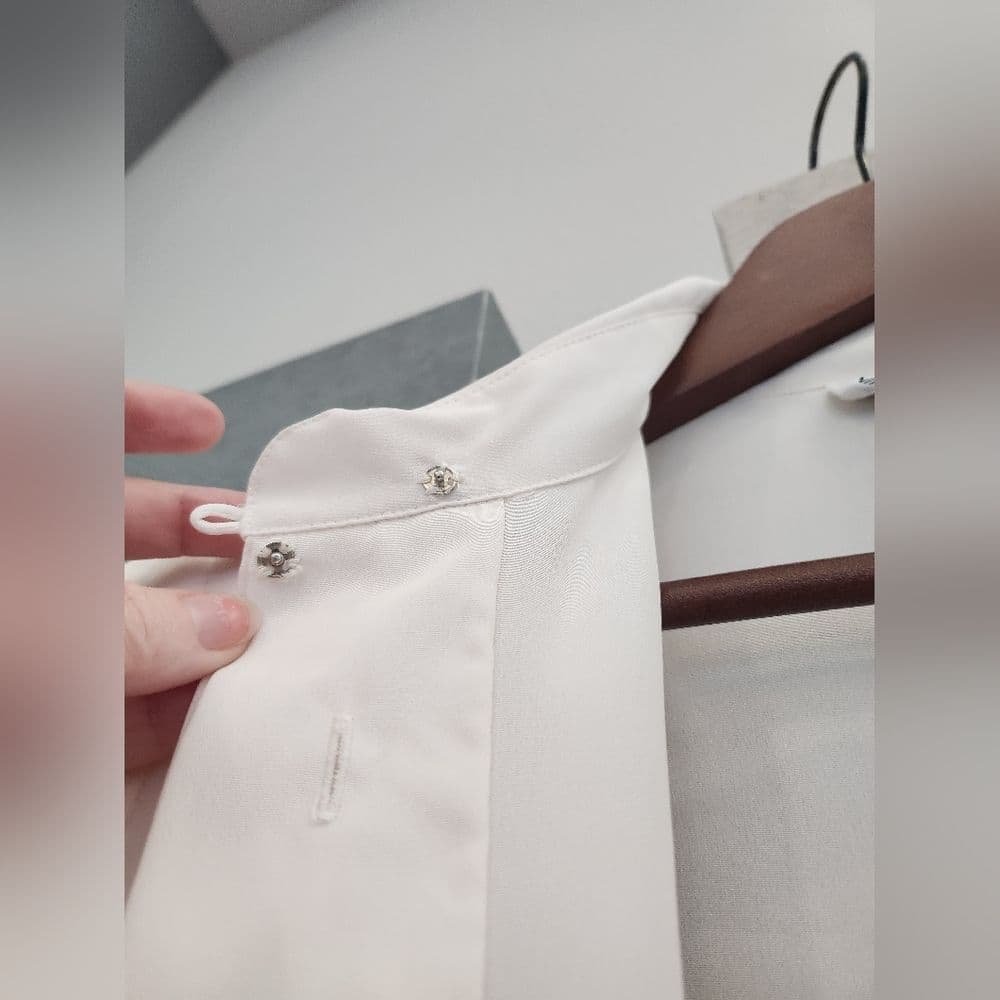 Vintage Notations White Polyester Gold Emboidered Long Sleep Button Up Blouse - Thumbnail 9