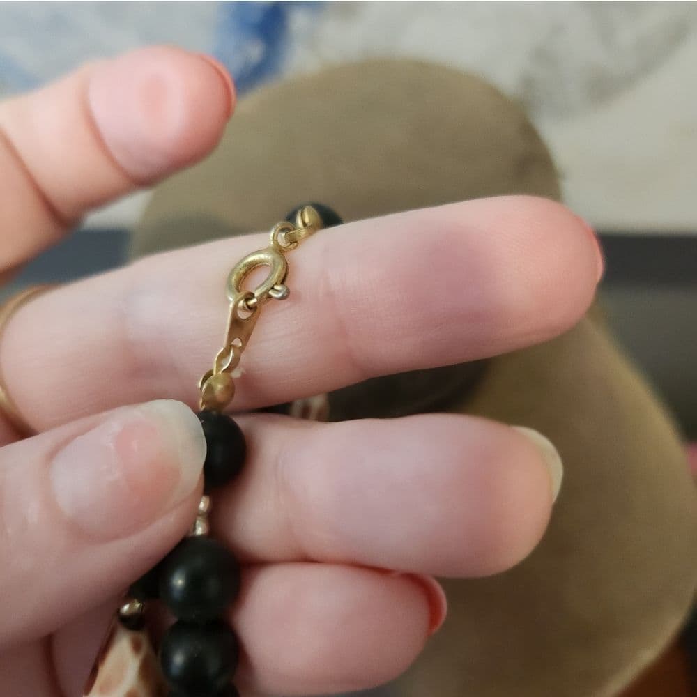 Vintage Brown and Black Plastic Beaded Double Layer Ornate Artsy Necklace - Thumbnail 4